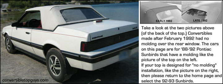 1988-Early 92 Pontiac Sunbird Convertible Top and Convertible Top Parts